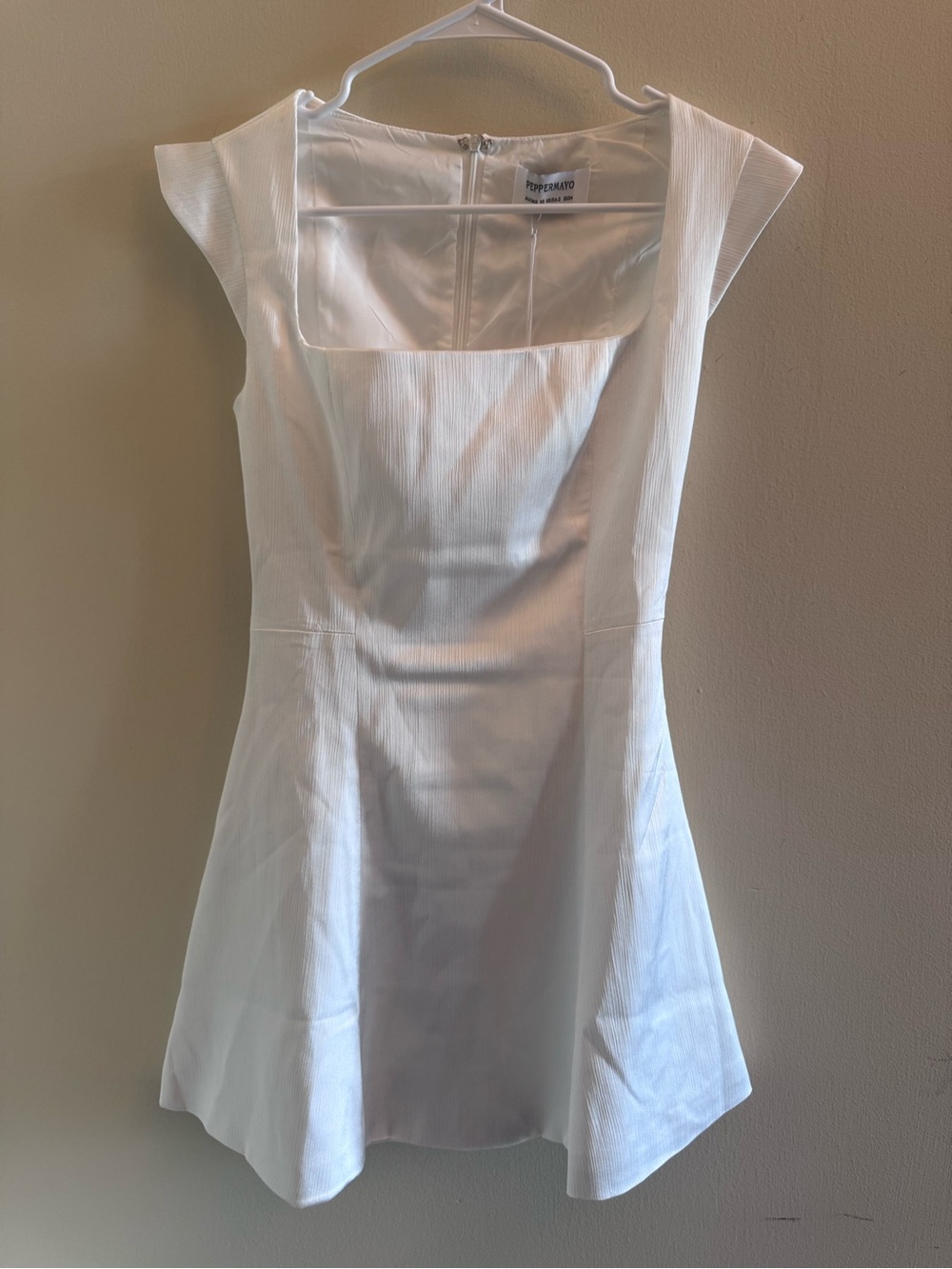 Peppermayo Maryjane Mini Dress White XS US 2 Textured Satin NWT